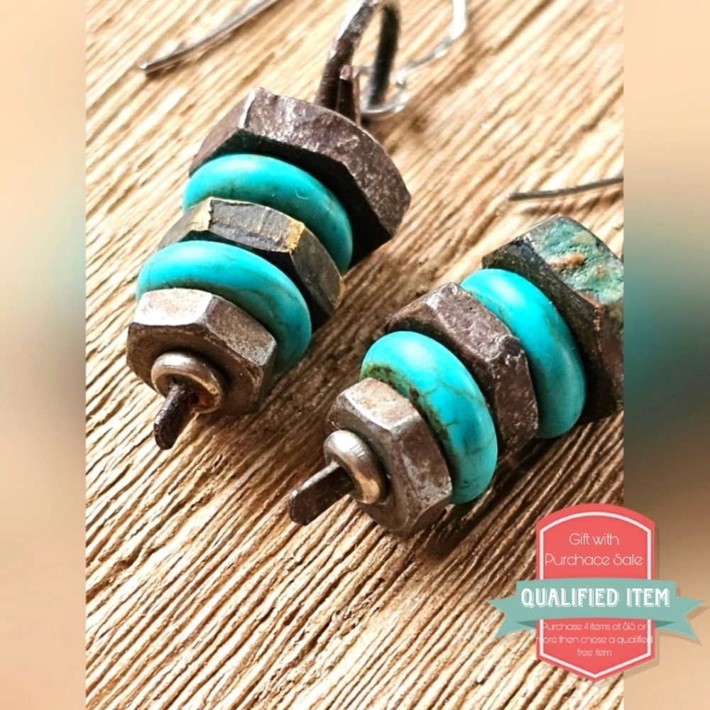 EUC Handmade Industrial Turqoise Earrings